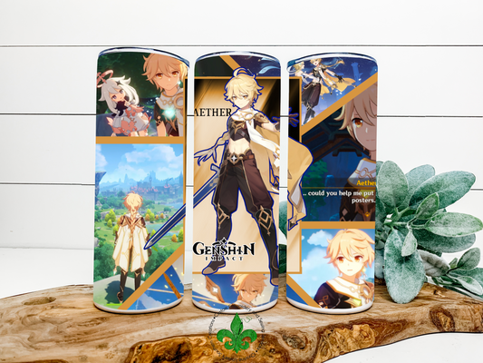 AETHER GENSHIN IMPACT CHARACTER Inspired Tumbler, 20 Oz. Insulated Tumbler with Lid and Straw