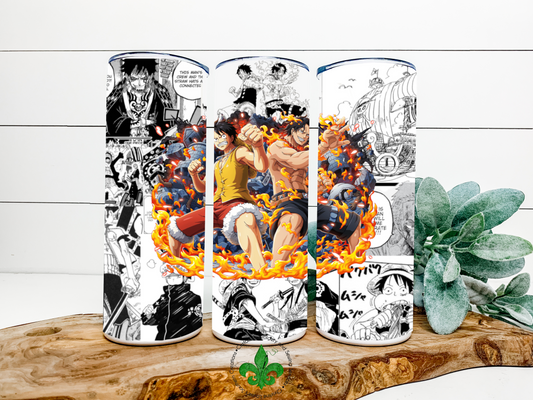 Ace and Luffy Inspired Tumbler, 20 Oz. Insulated Tumbler with Lid and Straw