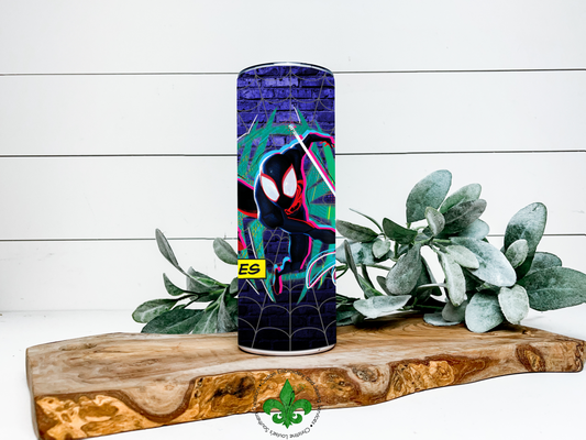 Spider Miles Blue Wall Inspired Tumbler, 20 Oz. Insulated Tumbler with Lid and Straw