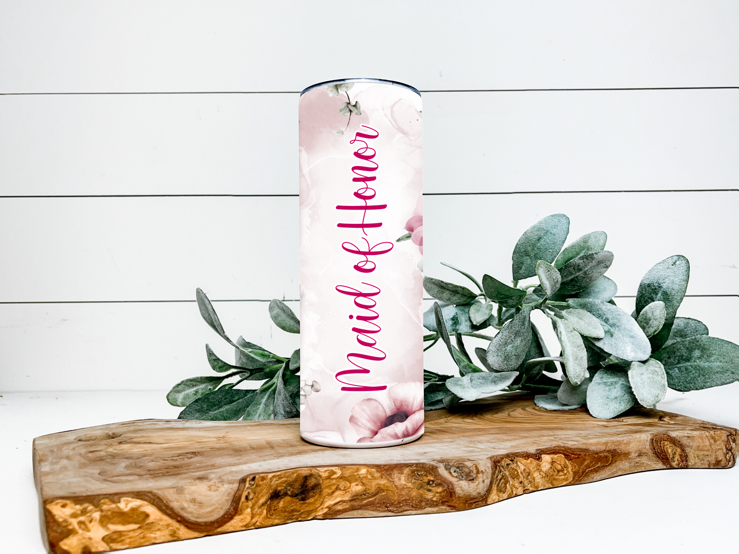 Maid Of Honor Pink Photo Personalized  Tumbler, 20 Oz. Insulated Tumbler with Lid and Straw