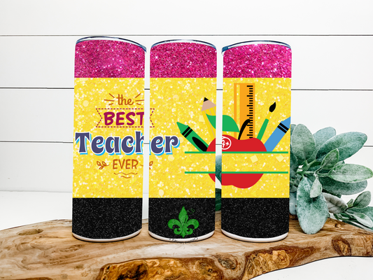 Best Teacher Ever Pencil Personalized Tumbler, 20 Oz. Insulated Tumbler with Lid and Straw