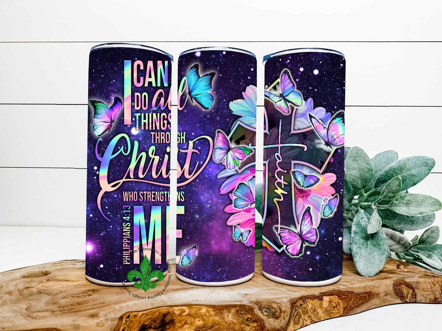 Purple I Can Do All Things Through Christ Faith Tumbler, 20 Oz. Insulated Tumbler with Lid and Straw