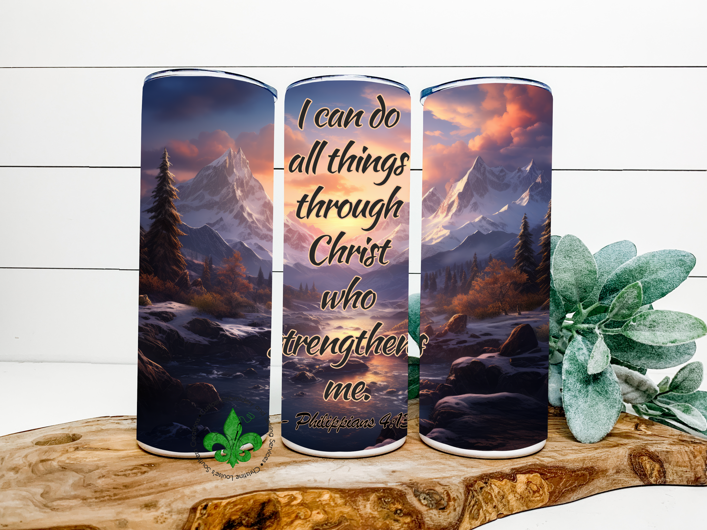 Mountains I Can Do All Things Through Christ Faith Tumbler, 20 Oz. Insulated Tumbler with Lid and Straw