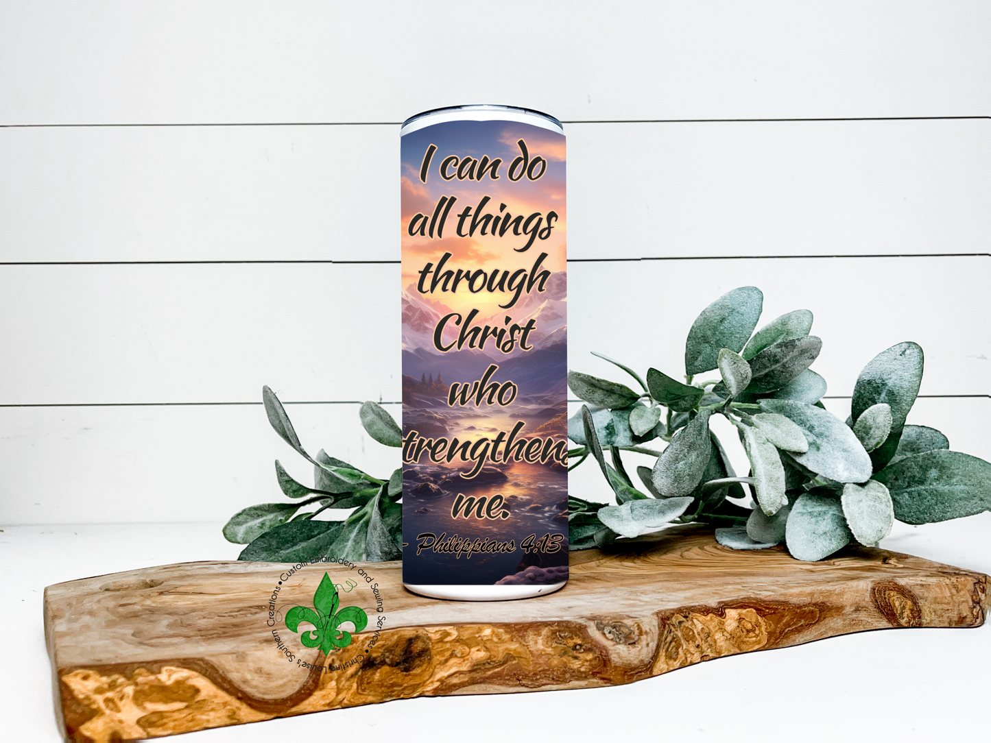 Mountains I Can Do All Things Through Christ Faith Tumbler, 20 Oz. Insulated Tumbler with Lid and Straw