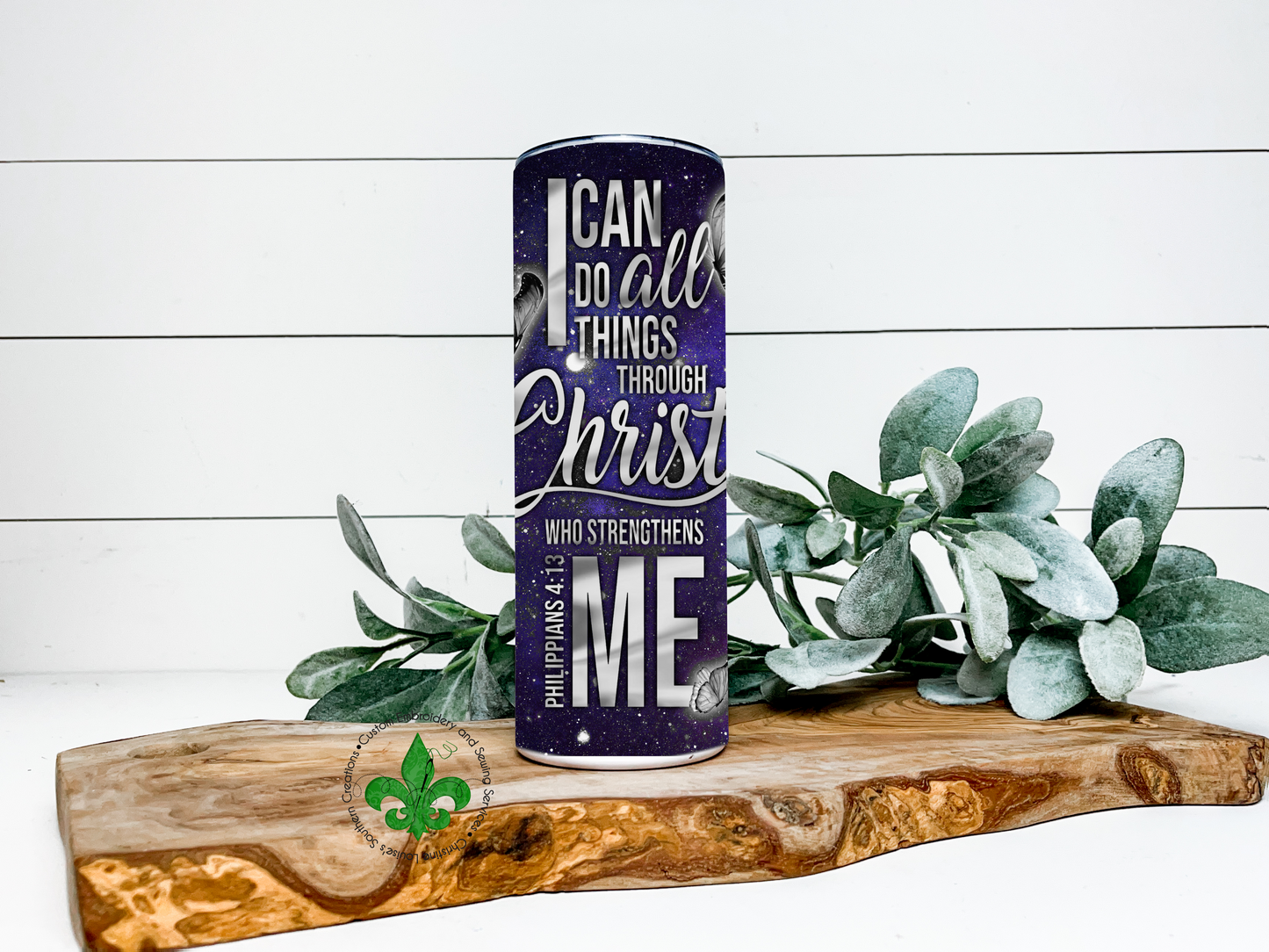 Gray Scale I Can Do All Things Through Christ Faith Tumbler, 20 Oz. Insulated Tumbler with Lid and Straw