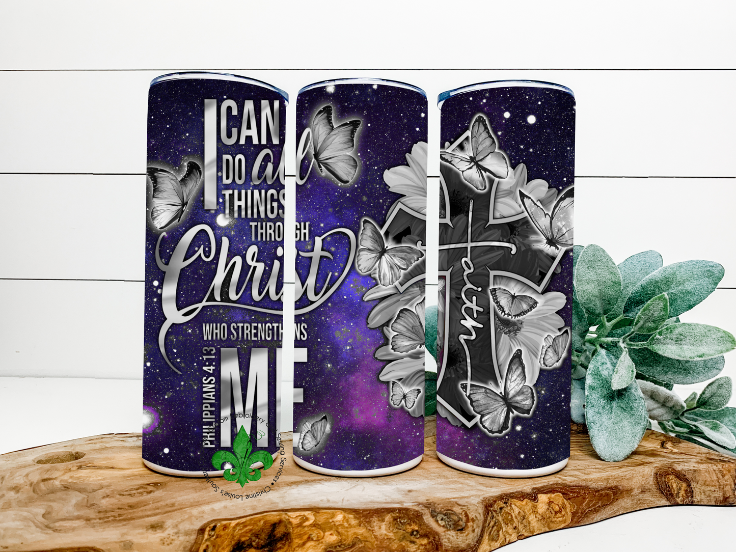 Gray Scale I Can Do All Things Through Christ Faith Tumbler, 20 Oz. Insulated Tumbler with Lid and Straw