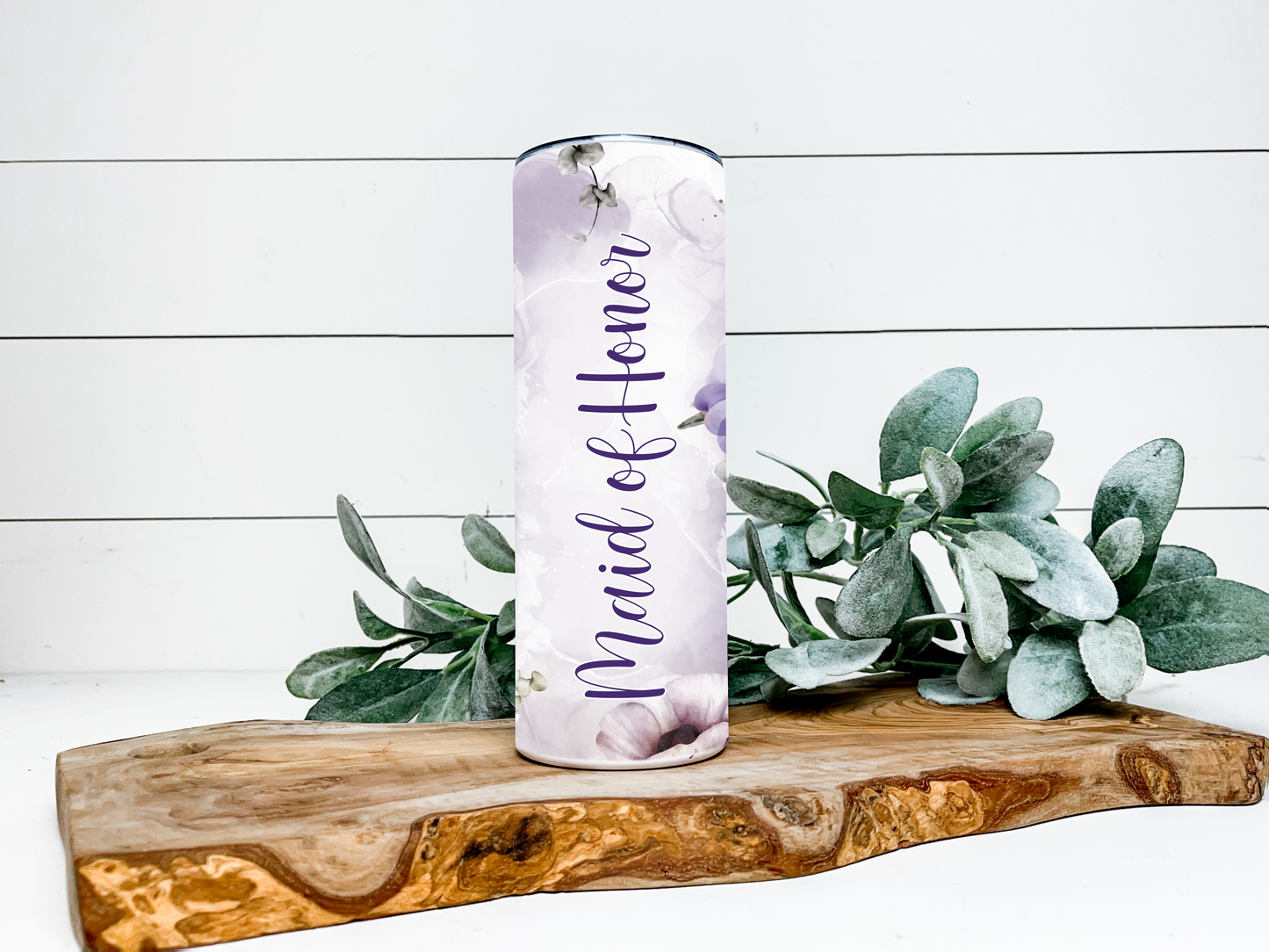 Maid Of Honor Purple Photo Personalized  Tumbler, 20 Oz. Insulated Tumbler with Lid and Straw