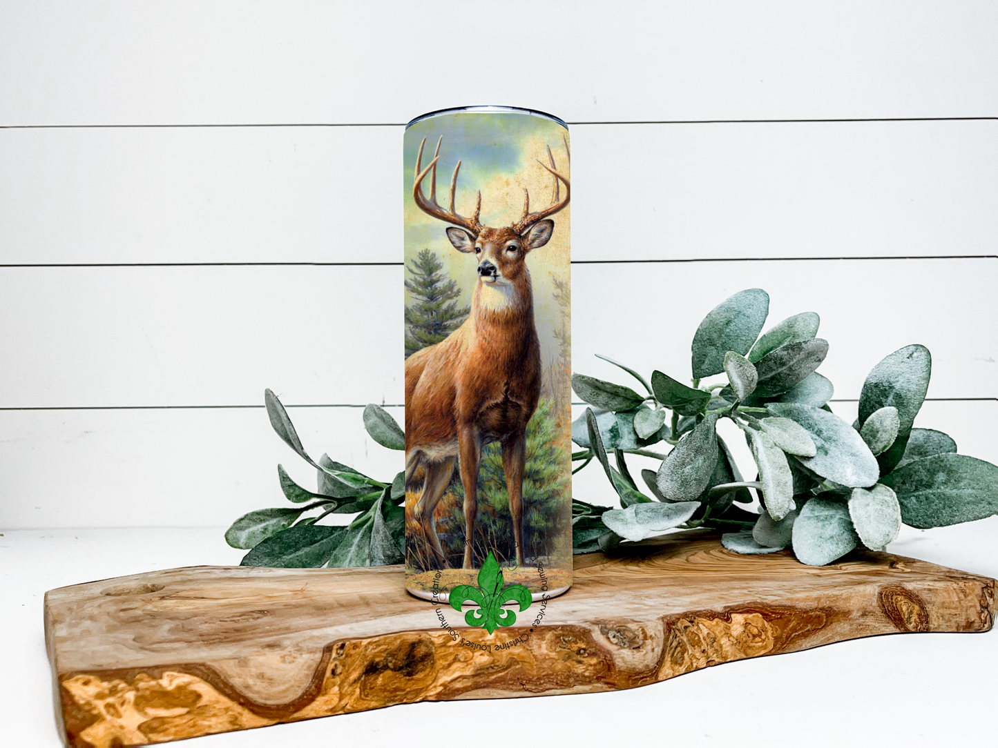 Wooden Deer 20 oz insulated tumbler with lid and straw