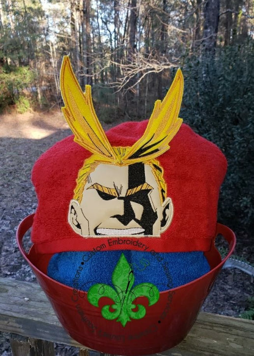 All Might Inspired Custom Embroidered Hooded Towel