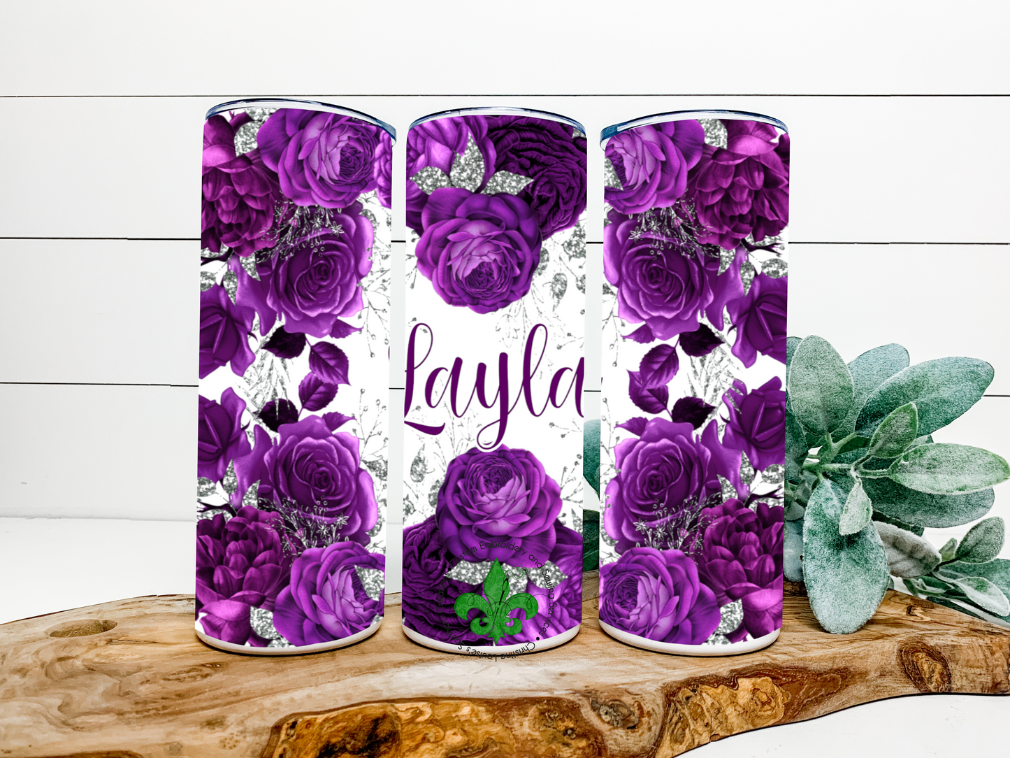 Floral Name Personalized Insulated Tumbler With Lid & Straw