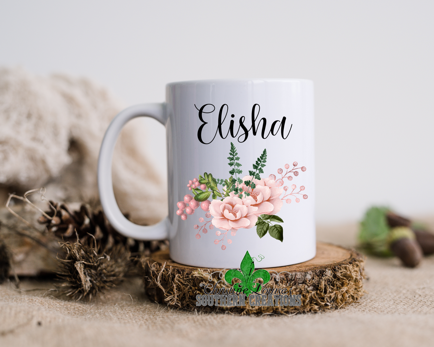 Blush Pink Floral Bouquet Personalized Name Mug