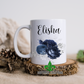 Navy And Silver Floral Bouquet Personalized Name Mug